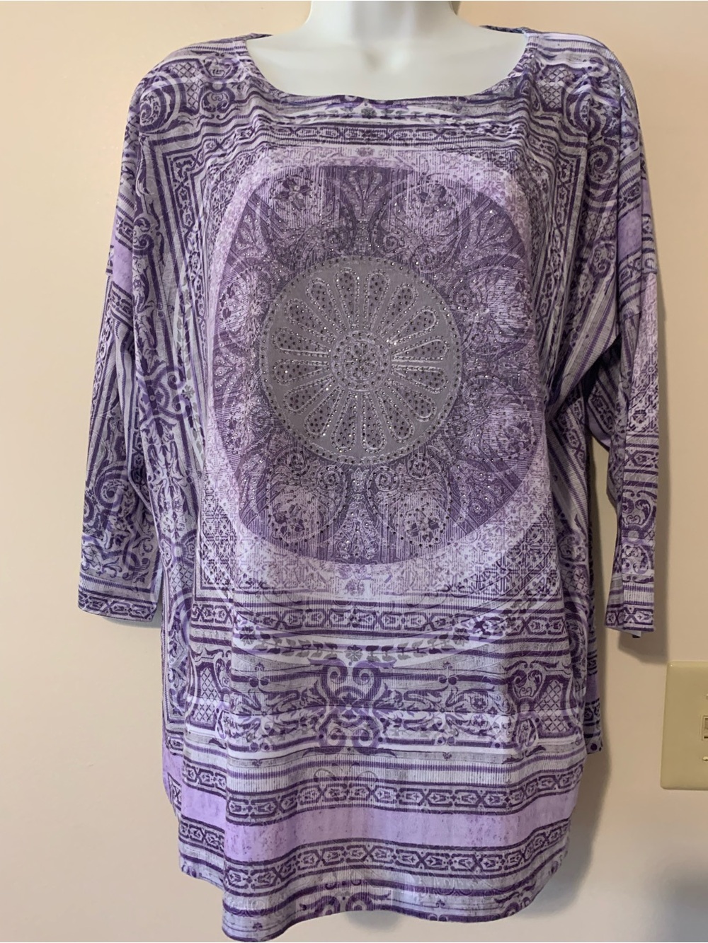 Chico's Purple and Lavender Medallion Scoop Neck Tunic